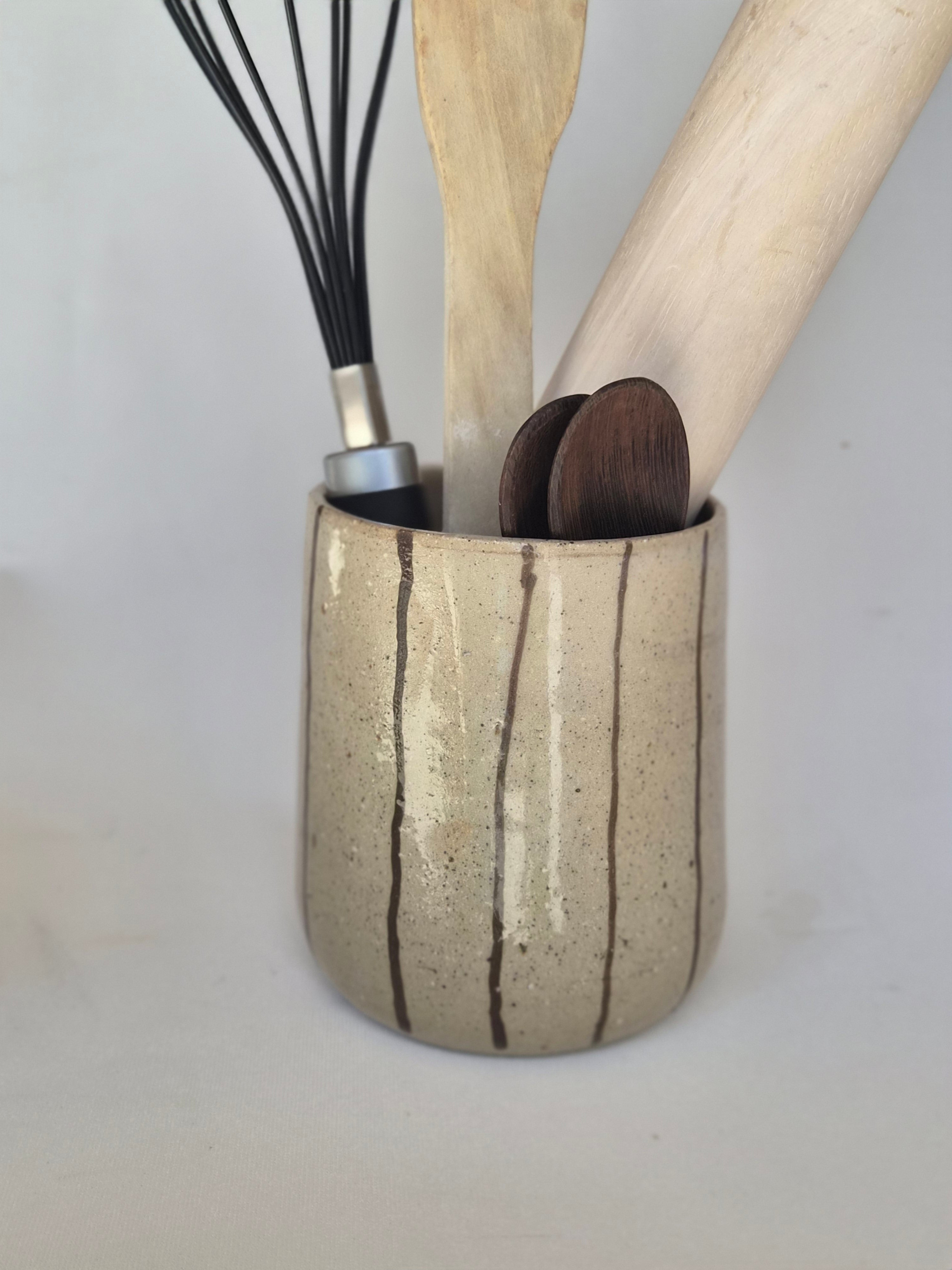Utensil Holder - Espresso Pinstripe