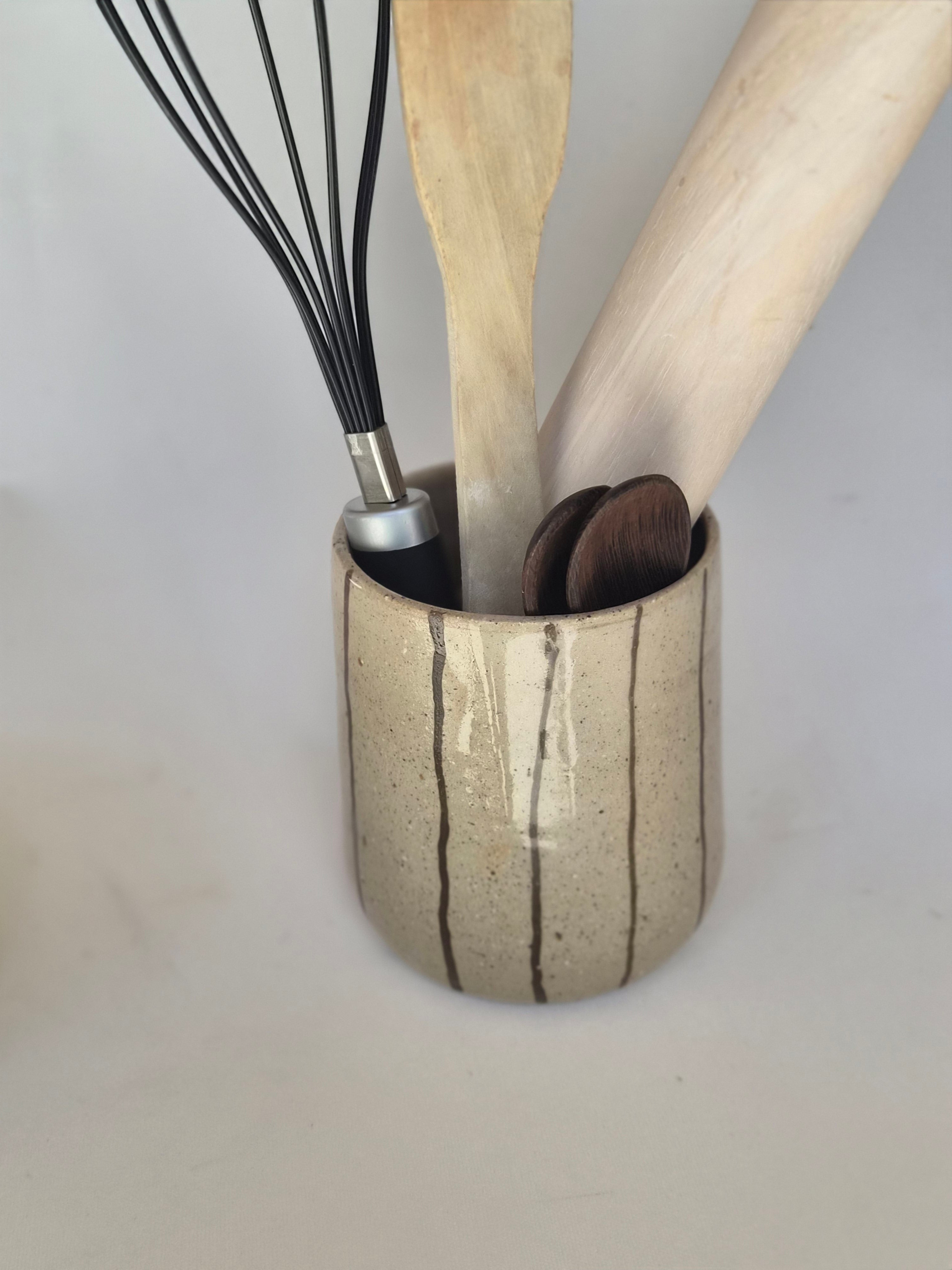 Utensil Holder - Espresso Pinstripe